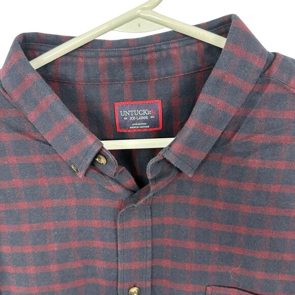 UNTUCKit Rully Flannel Shirt Plaid Long Sleeve 41274 Mens Size 2XL Dark Red Navy - Picture 3 of 7